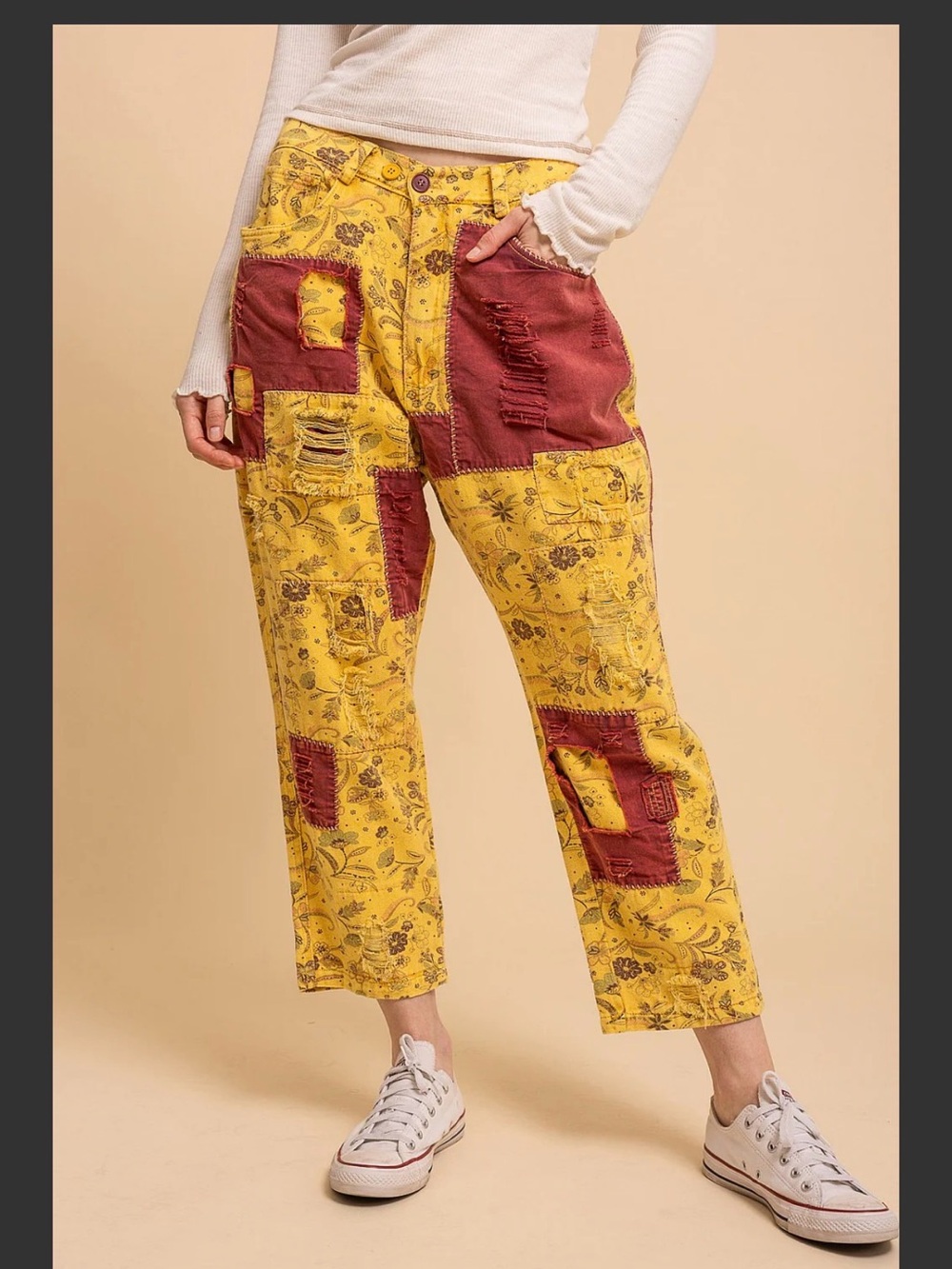 Blue Velvet Patchwork Twill Boho Pants Size S/M NWT